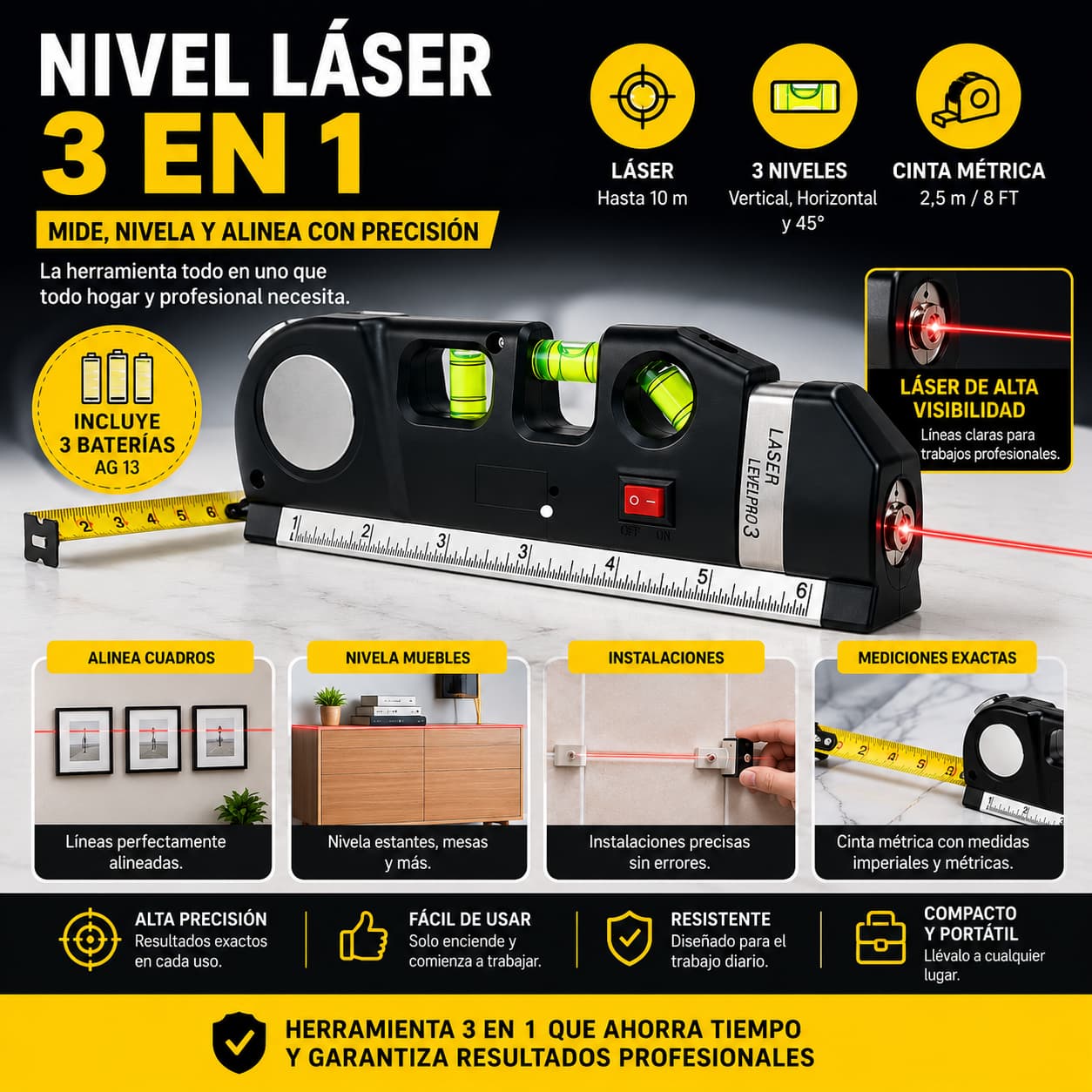 Nivelador Laser Cinta Metrica 2.5M