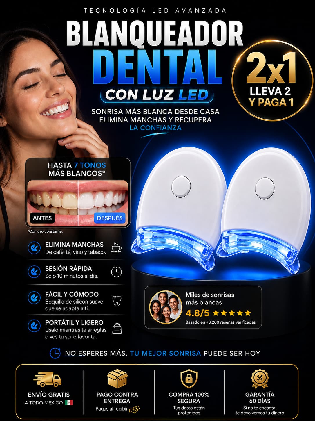 Blanqueador Dental Led - 2x1