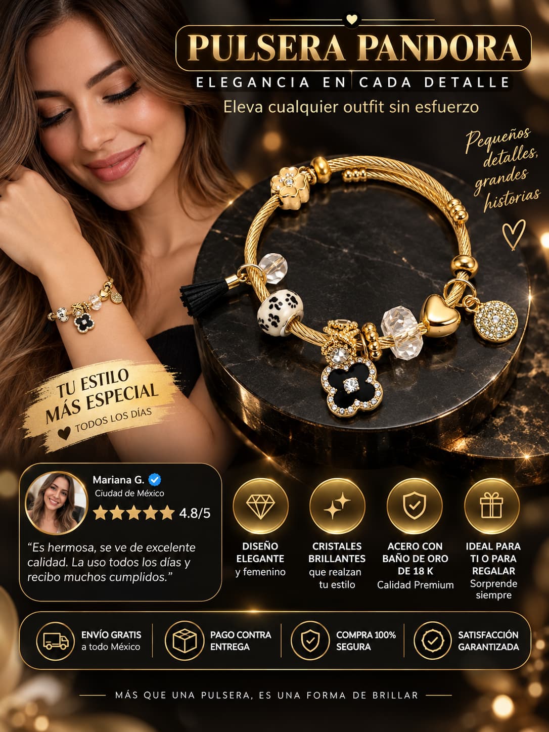 Pulsera Pandora Con Baño En Oro 18k