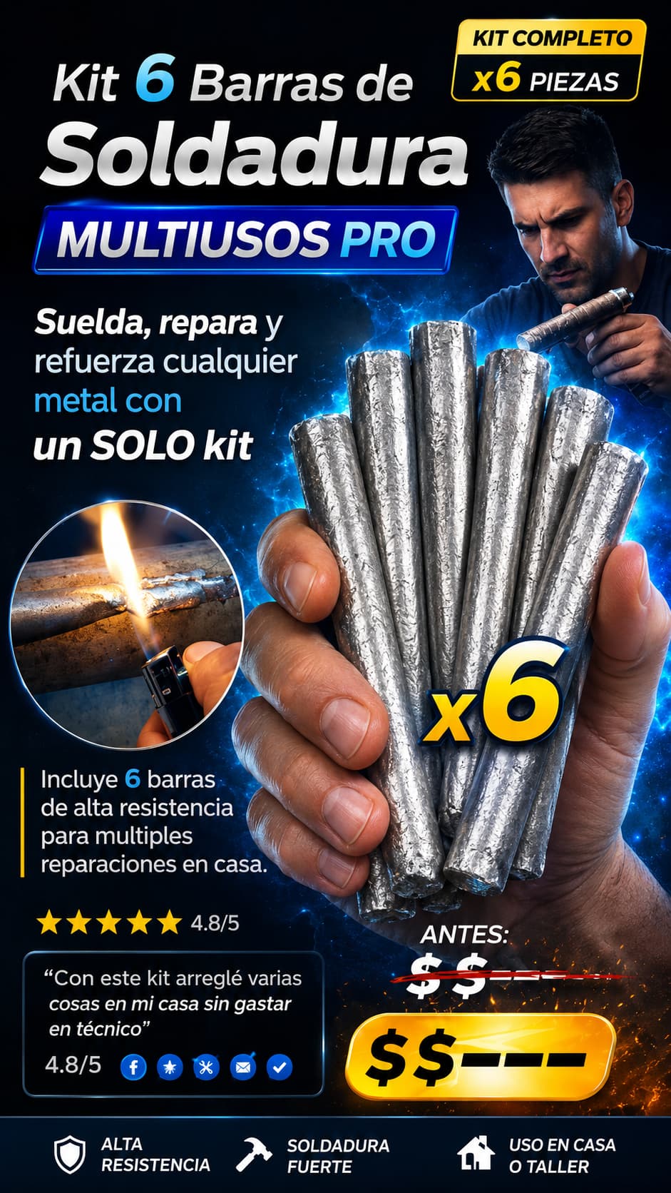 PowerSold 6 Barras – Reparación Instantánea