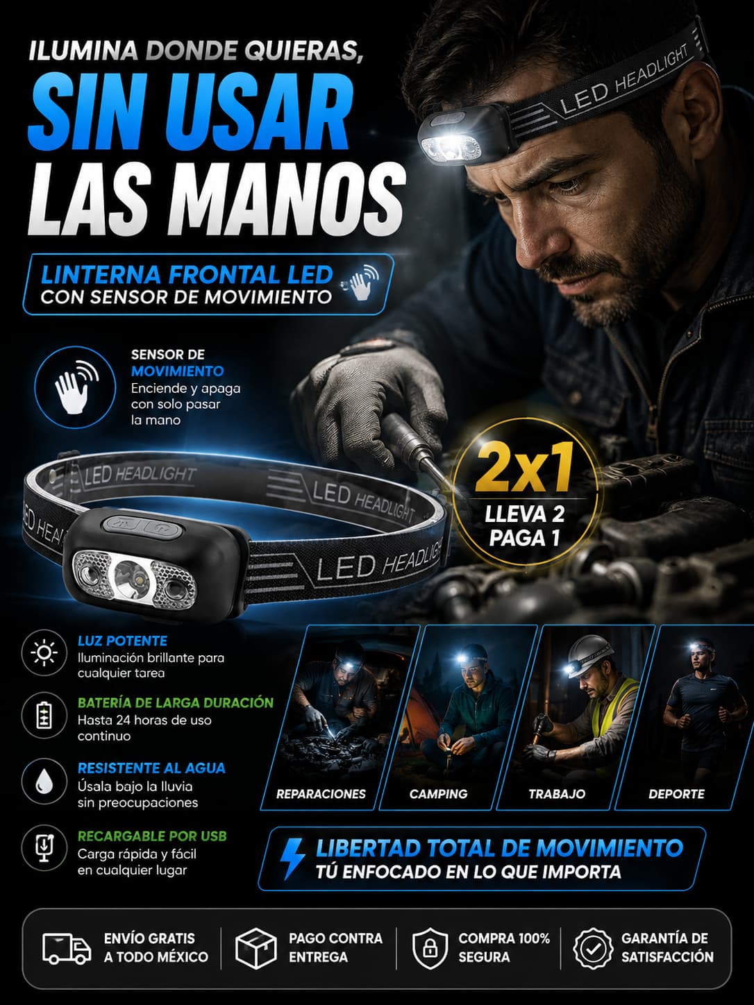 Linterna Recargable Con Sensor - 2x1