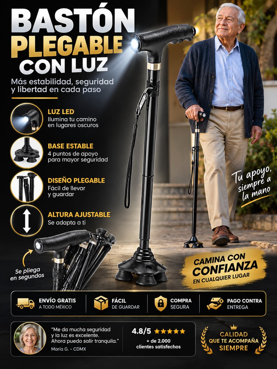 Bastón Plegable con Luz