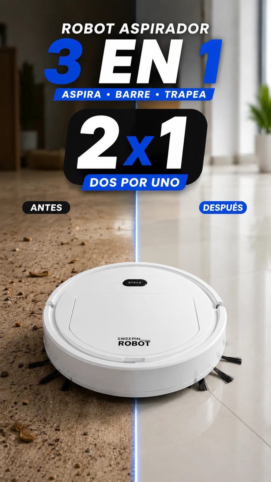 ASPIRADORA ROBOT 3 EN 1 LIMPIEZA HOGAR